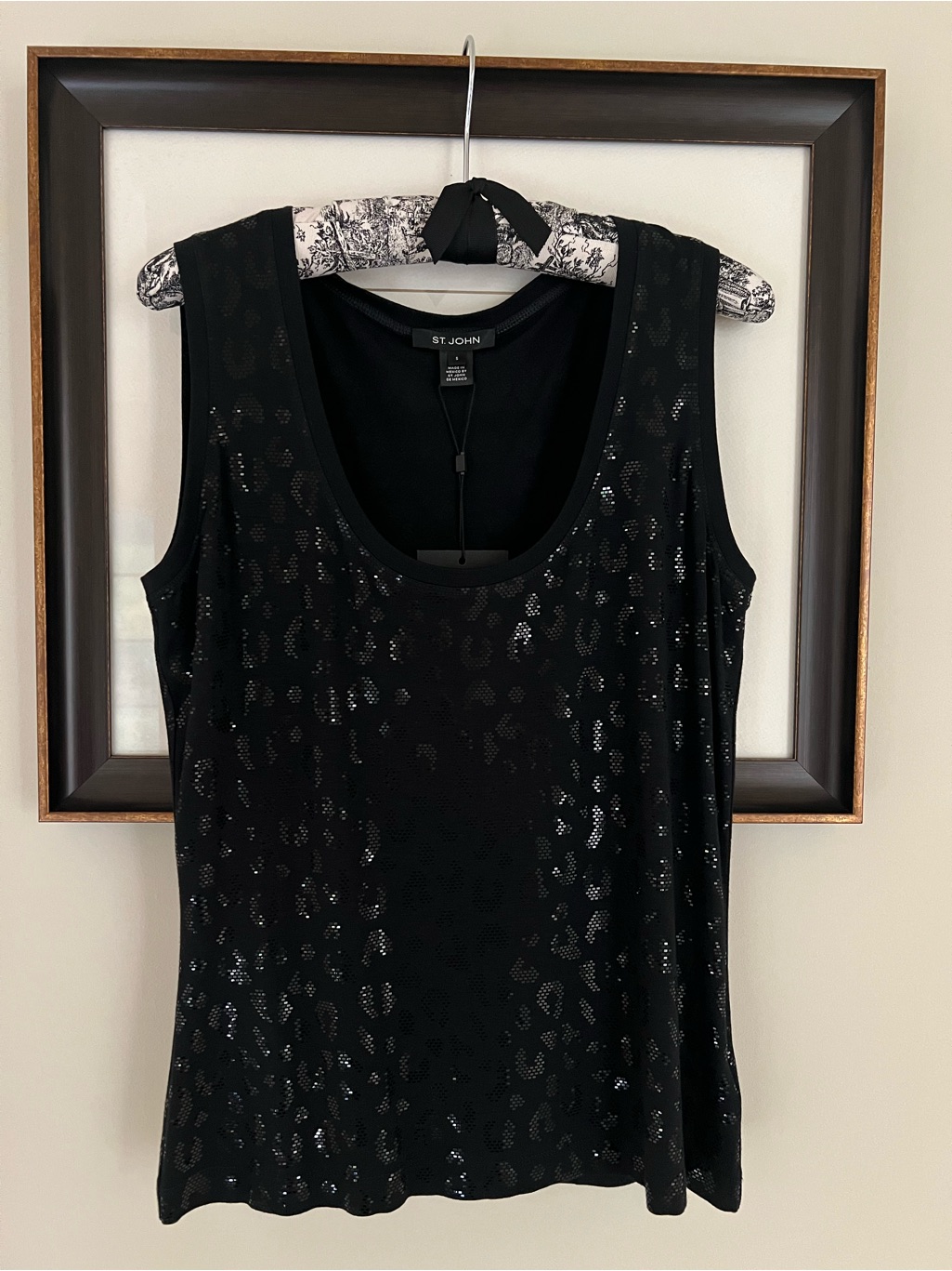St. John Black Sequin Leopard-Print Sleeveless Tank
